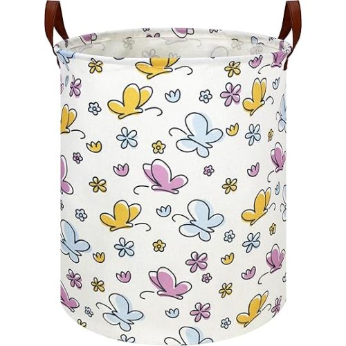 Kids Laundry Hamper,Baby Laundry Basket,Collapsible Nursery Hamper,Waterproof Storage Bin,Clothes Organizer,Gift Basket,Room Decor(Flower Butterfly)