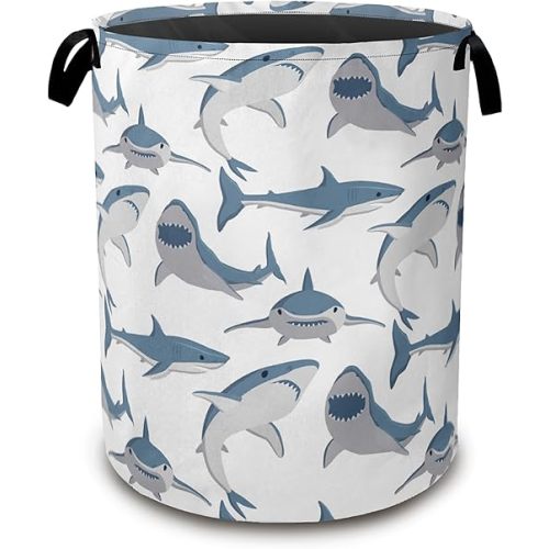 Laundry Hamper,Cute Shark Laundry Basket,Wild Fish Waterproof Oxford Cloth Storage Basket with Handle for Clothes Books Nursery Home Storage Sundries 16"x20"