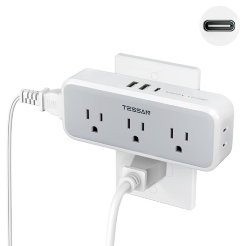 Multi Plug Outlet Extender, USB C Wall Charger, TESSAN Wall Plug Splitter with 5 Outlets and 3 USB, Electrical Power Expander with Surge Protector Spaced for Home Office Dorm Room