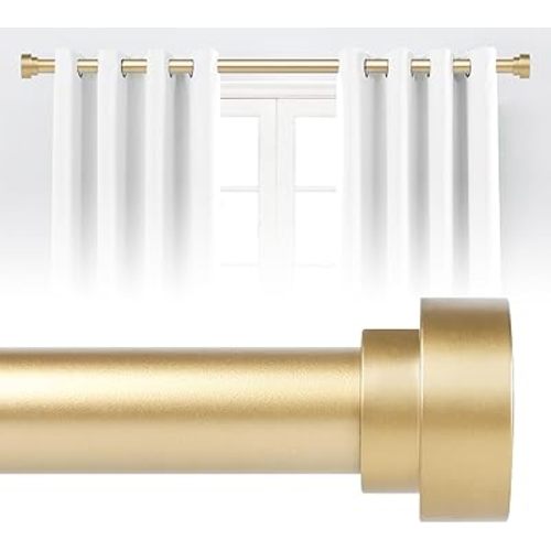 Gold Curtain Rods 28 to 48 Inch(2.3-4ft),1 Inch Diameter Heavy Duty Adjustable Modern Decorative Telescoping Window Drapery Rods, 18-45",Brass Gold