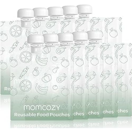 Momcozy Reusable Baby Food Pouches for Toddlers,BPA Free Plastic,Food Safe,Freezer Safe,Refillable for Applesauce Yogurt & Puree Squeeze Pouch,10 packs,7oz