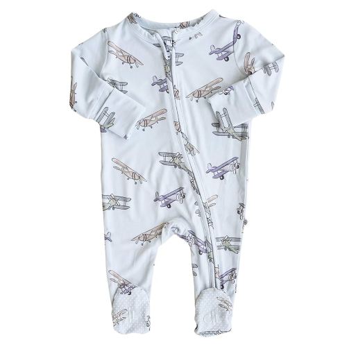 Caden Lane Zippered Baby Footie Pajamas, Soft Onesie Bodysuit with Feet & Double Zipper for Easy Diaper Change, Infant, and Toddler Footed One-Piece Jumpsuit, First Class, 6-12 Months