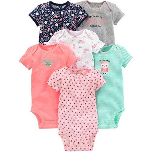 Simple Joys by Carter's Baby Girls' Short-Sleeve Bodysuit - 6-9 Months - Multicolor/Floral/Owl/Stripe