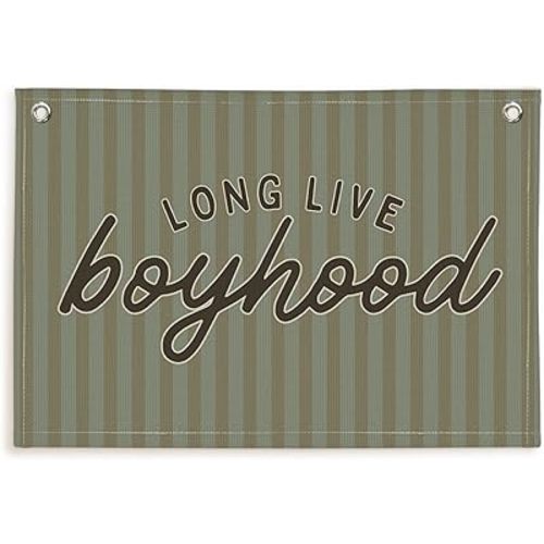 Green Long Live Boyhood Boys Room Decor, Boy Nursery Decor, Canvas Banner Wall Hanging Banner Flag Decor for Nursery Playroom Toddler Room, Boys Kids Rooms Decor, 30x20 Inch
