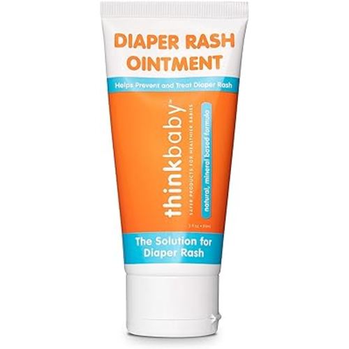 Thinkbaby Diaper Rash Ointment – Safe, Natural Mineral Based Cream for Babies – Soothing Relief from Skin Irritation & Chafing – Unscented 14% Zinc Oxide Protective Treatment, 3oz
