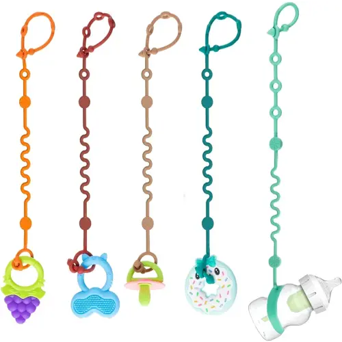 Toy Straps for Baby, 5pcs Adjustable Toy Holder for Stroller Accessories, Silicone Baby Tether Pacifier Clip, No Throw Baby Travel Essential Leash for High Chair, Car Seat (5-Pack)