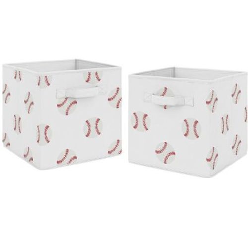 Sweet Jojo Designs Fabric Storage Bins Set Baseball Patch White and Red