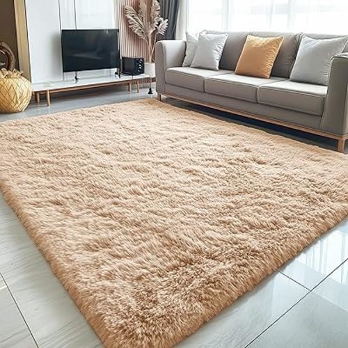 OLANLY 5x8 Machine Washable Large Area Rugs for Living Room, Bedroom, Soft Fluffy Shaggy Bedside Rug, Indoor Floor Carpet for Kids Girls and Boys, Dorms, Nursery, Home Decor Aesthetic, Beige