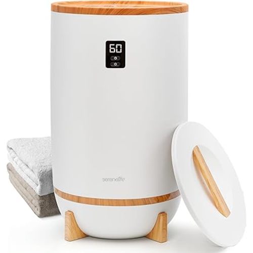 SereneLife Single Touch Towel and Blanket Warmer with Fragrant Disc Holder and LED Ring Gray, Perfect Size for Two Large Bath Towels, Automatically Shut off Feature, Built-in Timer for 15-60 minutes