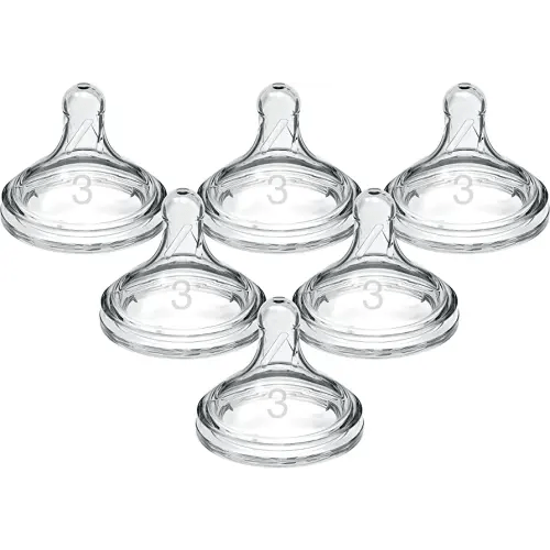 Dr. Brown's Natural Flow Level 3 Wide-Neck Baby Bottle Silicone Nipple, Medium-Fast Flow, 6m+. 100% Silicone Bottle Nipple, 6 Count (Pack of 1)