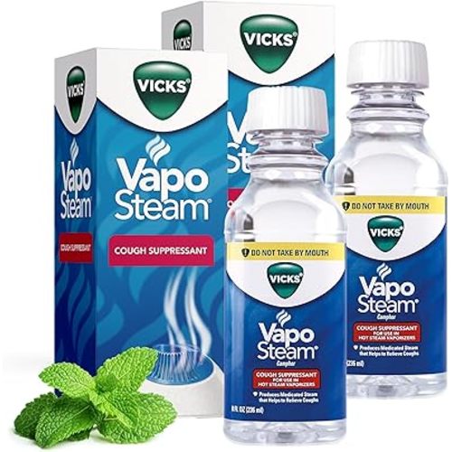 Vicks VapoSteam Medicated Liquid with Camphor, a Cough Suppressant, 8 Oz – VapoSteam Liquid Helps Relieve Coughing, for Use in Vaporizers and Humidifiers, FSA and HSA Eligible (Pack of 2)