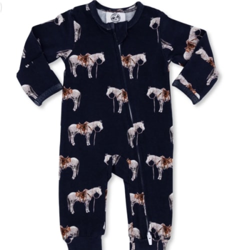 Navy Ranch Horse Folding Feet Jammies – Cowkid Clothing Company