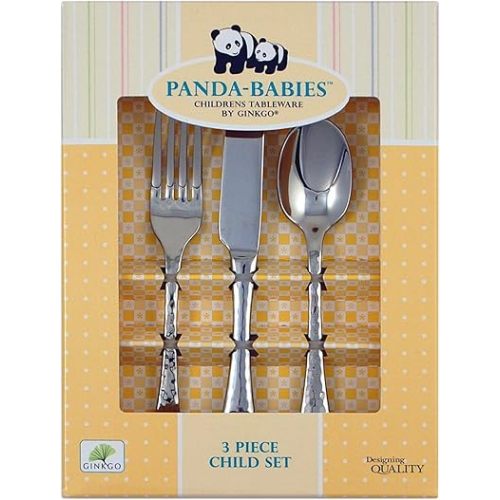 Ginkgo International Panda-Babies 3-Piece Child Stainless Steel Flatware Set