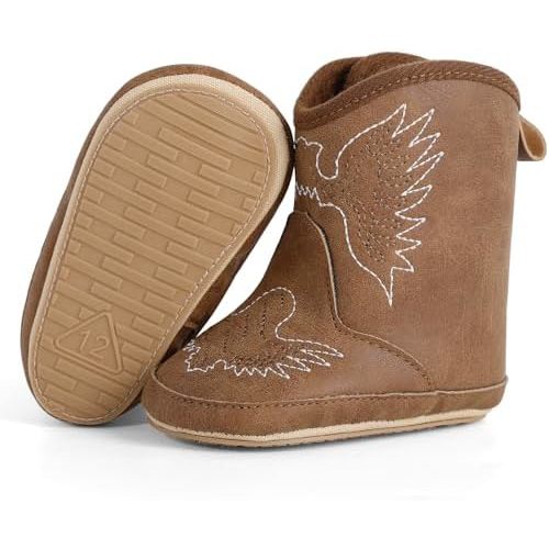 Infant Toddler Western Boots Cowgirl Cowboy Soft Rubber Sole Booties for Baby Girls Boys 3-18 Months