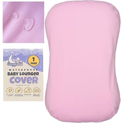 100% Waterproof Baby Lounger Cover - 2-Ply Organic Cotton Slipcovers Keep Your Lounger Clean & Your Baby Comfy - Machine Washable - (Lounger Not Included) - Pink