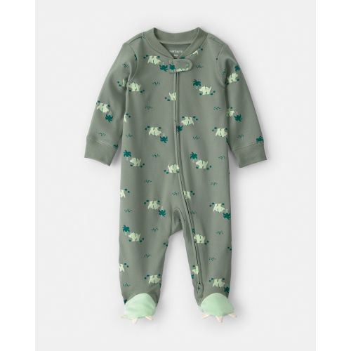 Carters 100% Cotton 2-Way Zip Footie (1 Pack) - Size 3M, Dinosaur Print (Green)