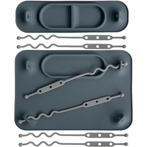 BUSY BABY Silicone Mat Bundle - 1 Original Mat Plus 1 Mini Mat, Strong Suction Cups, 6 Straps to Secure Baby Essentials and Keep Them Off The Floor, Baby Led Weaning, Travel Sleeve Included