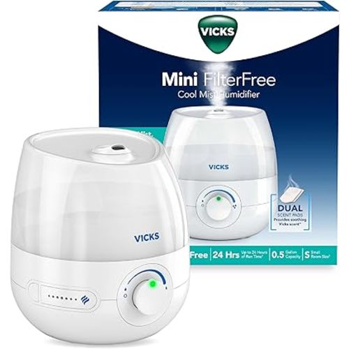 Vicks Mini Filter Free Cool Mist Humidifier for Small Room, White