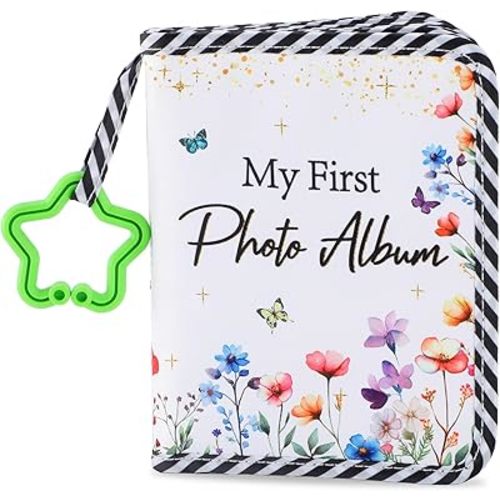 ZOIIWA Baby's My First Family Album Soft Photo Cloth Book Wildflower Butterfly My First Book of Photos Floral Baby Memory Album Gift Holds 4x6 Pictures for Babies Newborn Toddler & Kids Baby Shower