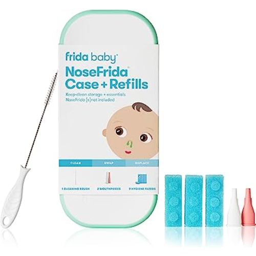 Frida Baby NoseFrida Case + Refills | Cleaning and Storage for Doctor-Recommended NoseFrida The Snotsucker Nasal Aspirator, Storage Travel Case, Bristle Cleaning Brush, Hygiene Filters, Baby Registry