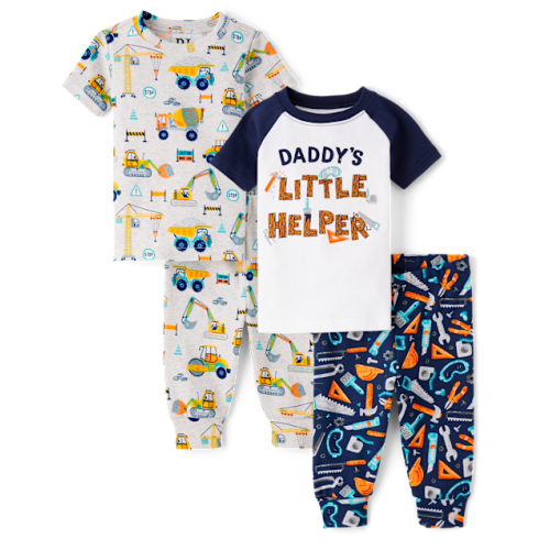 Baby And Toddler Boys Construction Snug Fit Cotton Pajamas 2-Pack - Blue