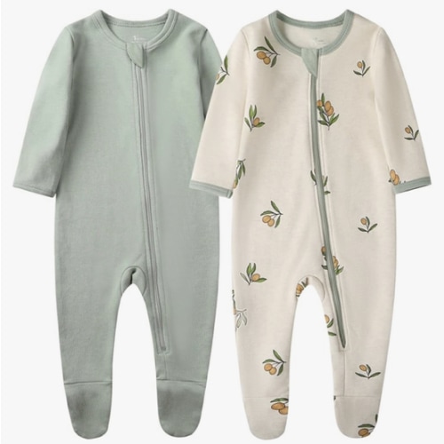 O2 BABY Baby Boys Girls Organic Cotton Zip-Front Sleeper Pajamas, Footed Sleep 'n Play