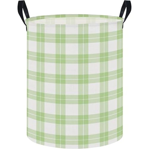 NTAOHAMPER Laundry Hamper, Laundry Basket, Baby Nursery Hamper, Waterproof Storage Bin, Clothes Organizer Basket, Room Decor (Green Plaid)