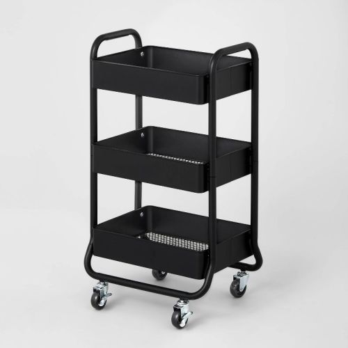 3 Tier Metal Utility Cart Black - Brightroom™: Rolling Storage Trolley With Wheels, Powder-coated, Rust-resistant