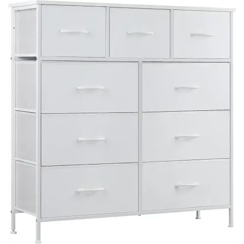 DUMOS Dresser for Bedroom, Storage Organizer with 9 Drawers, Chest of Drawers with Fabric Bins, Sturdy Metal Frame, Wood Tabletop for Guest Room, Closet, Entryway, Nursery