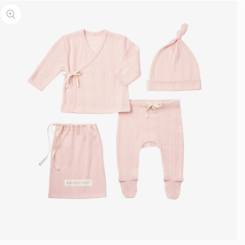 Pale Pink Organic Cotton Pointelle Layette 3 Pc Gift Set