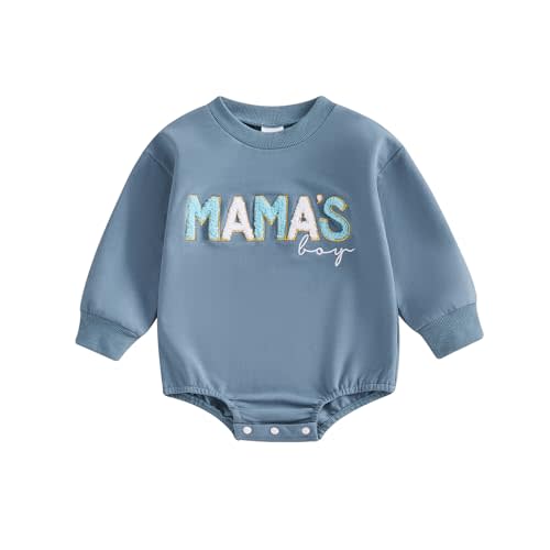 FIOMVA Baby Boy Fall Clothes Newborn Bubble Romper Toddler Long Sleeve Mama's Boy Letter Bodysuit Winter Infant Outfits