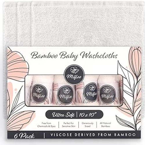 Baby Washcloths 6 Pack - White (10x10 in) - Soft Viscose from Bamboo Wash Cloths - Highly Absorbent Newborn Face and Bath Towel - Durable, Organic Baby Wipes for Delicate & Sensitive Skin