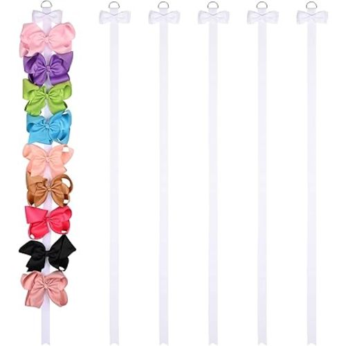 DEEKA 6 PCS 40" Long Bow Holders for Girls Clip Hair Bows Organizer - White