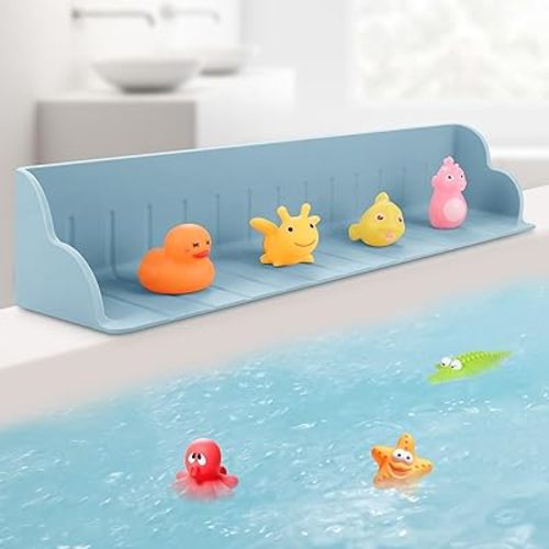 2Pack Bath Tub Toy Storage for Kids - Silicone Shower Splash Guard with 4 Strong Suction Cups, Bath Tub Toy Shelf, Bath Toy Holder, Bathtub Side Splash Guard Tray,Bathroom Accessories Blue