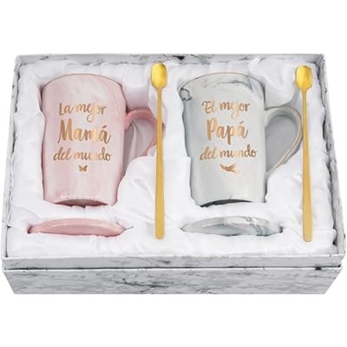 Cabtnca Papa Mama Gifts, Best Mom and Dad Gifts in Spanish, La Mejor Mama El Mejor Papa Del Mundo Coffee Mug, Regalos Para New Parents, 14 Oz
