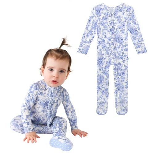 Posh Peanut Footie Pajamas for Baby Girls – Sleepers in Viscose from Bamboo with 2-Way Zipper & Ruffle Trim