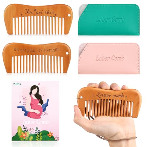 2 Pcs Birthing Comb for Labor Pain, Wooden Labor Comb for Women Natural Labor and Delivery Essentials, Pregnancy Hospital Bag Must Haves for Pregnant Women, New Mom Gifts (Wave)