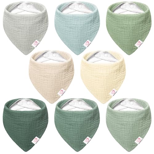 Bearmoss Muslin Baby Bibs 8 Pack 100% Cotton Baby Bandana Drool Bibs for Unisex Baby Girls Boys Drooling and Teething