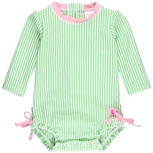 RuffleButts Baby/Toddler Girls Seersucker Long Sleeve One Piece Rash Guard Swimsuit with UPF 50+ Sun Protection