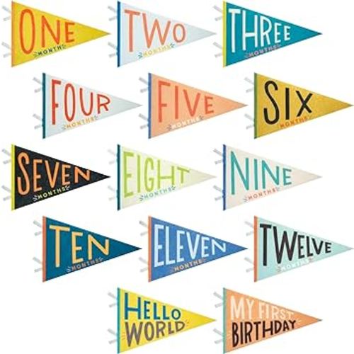 Lucy Darling Petit Milestone Pennant - Little Kaleidoscope - 12 Monthly Pennants for a Boy or Girl - The Perfect Baby Gift for Newborn Moms and for Baby Showers