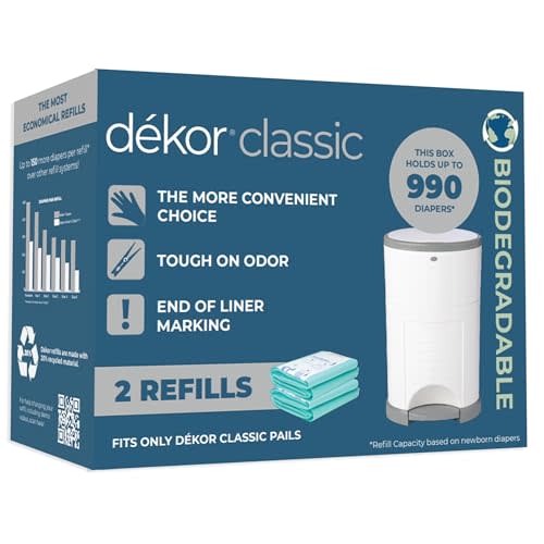Diaper Dekor Classic Diaper Pail Biodegradable Refills | 2 Count | Most Economical Refill System | Quick & Easy to Replace | No Preset Bag Size Use Only What You Need | Exclusive End-of-Liner Marking
