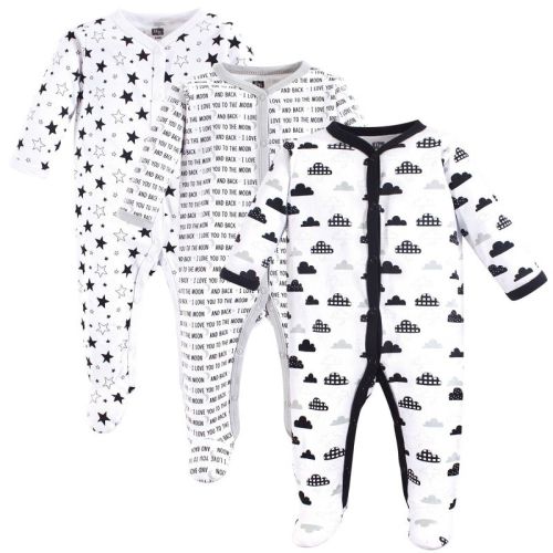 Hudson Baby Baby Cotton Snap Sleep and Play 3pk, Moon And Back, 3-6 Months
