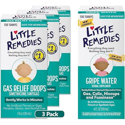 Little Remedies Baby Bundle; 1oz Natural Berry Flavor Gas Relief Drops, Pack of 3 & 4Fl Oz Gripe Water