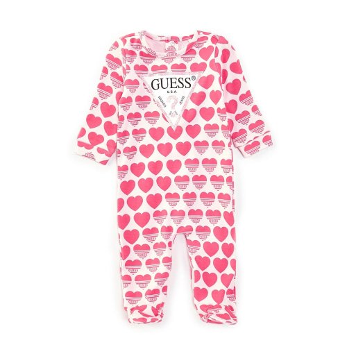 Guess Baby Girls Newborn-12 Months Long-Sleeve Heart-Printed Footed Coverall