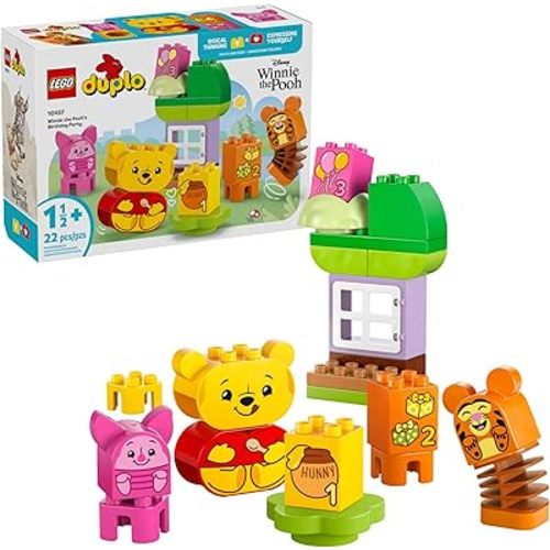 LEGO DUPLO Disney Winnie The Pooh’s Birthday Party Building Set - Baby Toy for 18 Months and Up - Sensory Toys to Inspire Imaginative Play - Building Blocks for Toddlers 1-3 - 10457