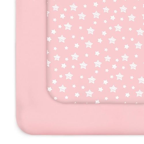 Pack and Play Sheets Girl, 2 Pack Mini Crib Sheets, Stretchy Playard Fitted Sheet, Compatible with Graco Pack n Play, Soft and Breathable Material, Pink&Pink Stars