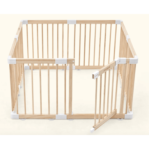 HARPPA Wooden Baby Gate Playpen | Non-Toxic Foldable DIY Adjustable Play Yard for Infants & Toddlers – Natural Finish Baby Fence for Small & Large Spaces