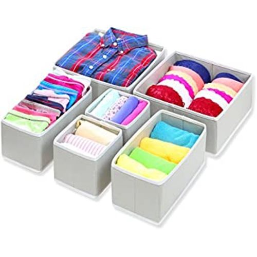 Simple Houseware Foldable Cloth Storage Box Closet Dresser Drawer Divider Organizer Basket Bins for Underwear Bras, Gray (Set of 6)