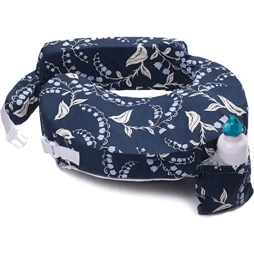 My Brest Friend Original Nursing Pillow Enhanced Ergonomics Essential Breastfeeding Pillow Support For Mom & Baby W/ Convenient Side Pocket, Double Straps & Slipcover, Navy Bluebells