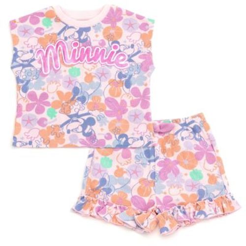 Disney Minnie Mouse Infant Baby Girls Waffle Knit T-shirt And Shorts Outfit Set Pink Minnie Mouse 12 Months